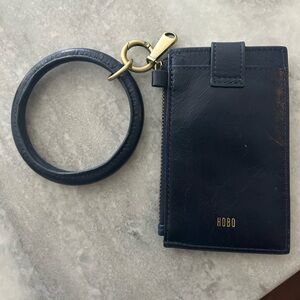 Hobo Navy Leather Keychain and Cardholder Wallet with Zippered Compartment